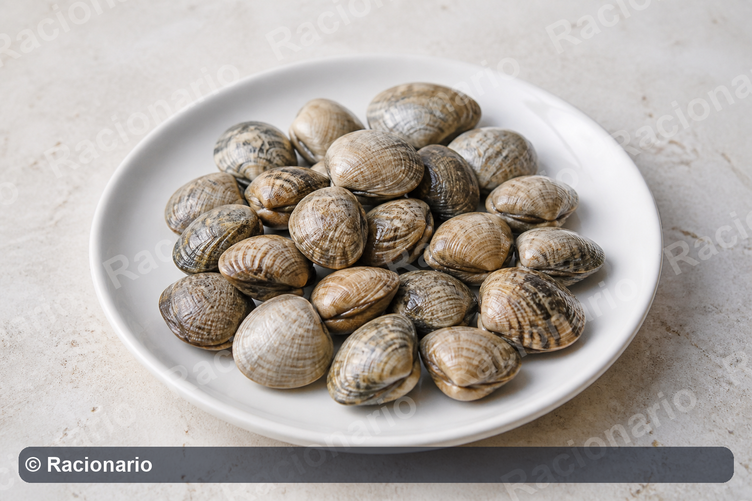 Ración de Almejas frescas: Ración: veinte unidades, 250 g