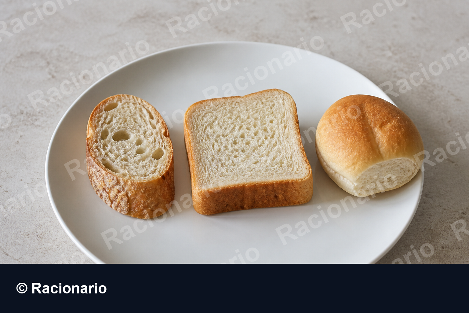 Ración de Comparación de raciones de diferentes tipos de pan: Comparativa visual de raciones de pan
