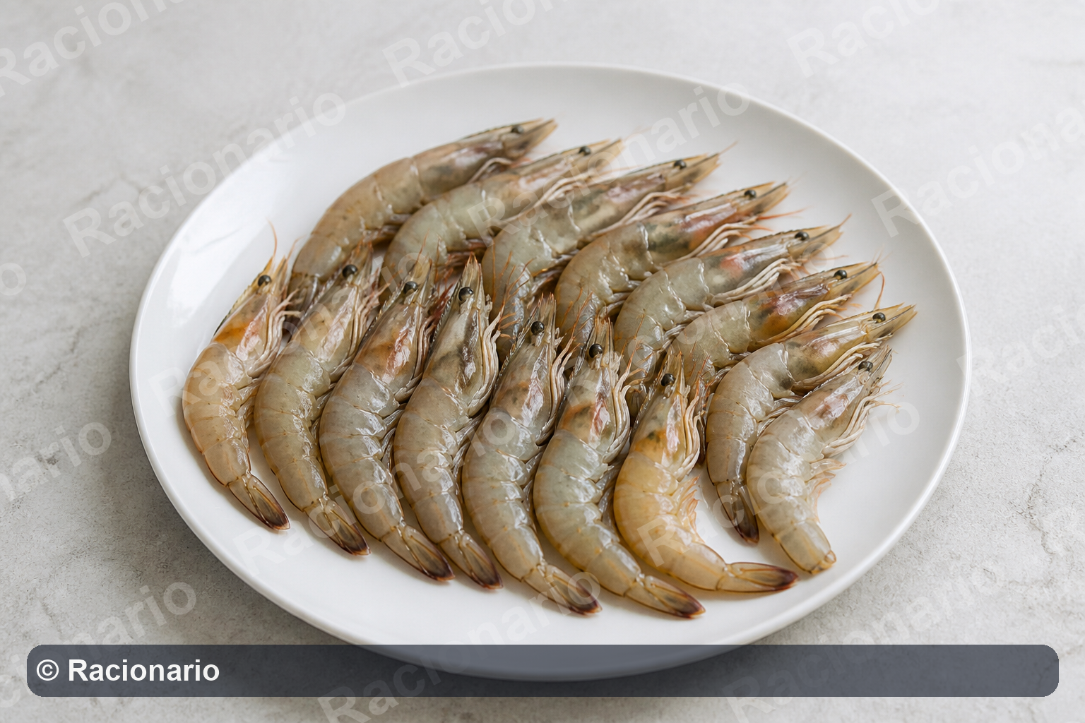 Ración de Gambas o langostinos: Ración: veinte unidades, 200 g