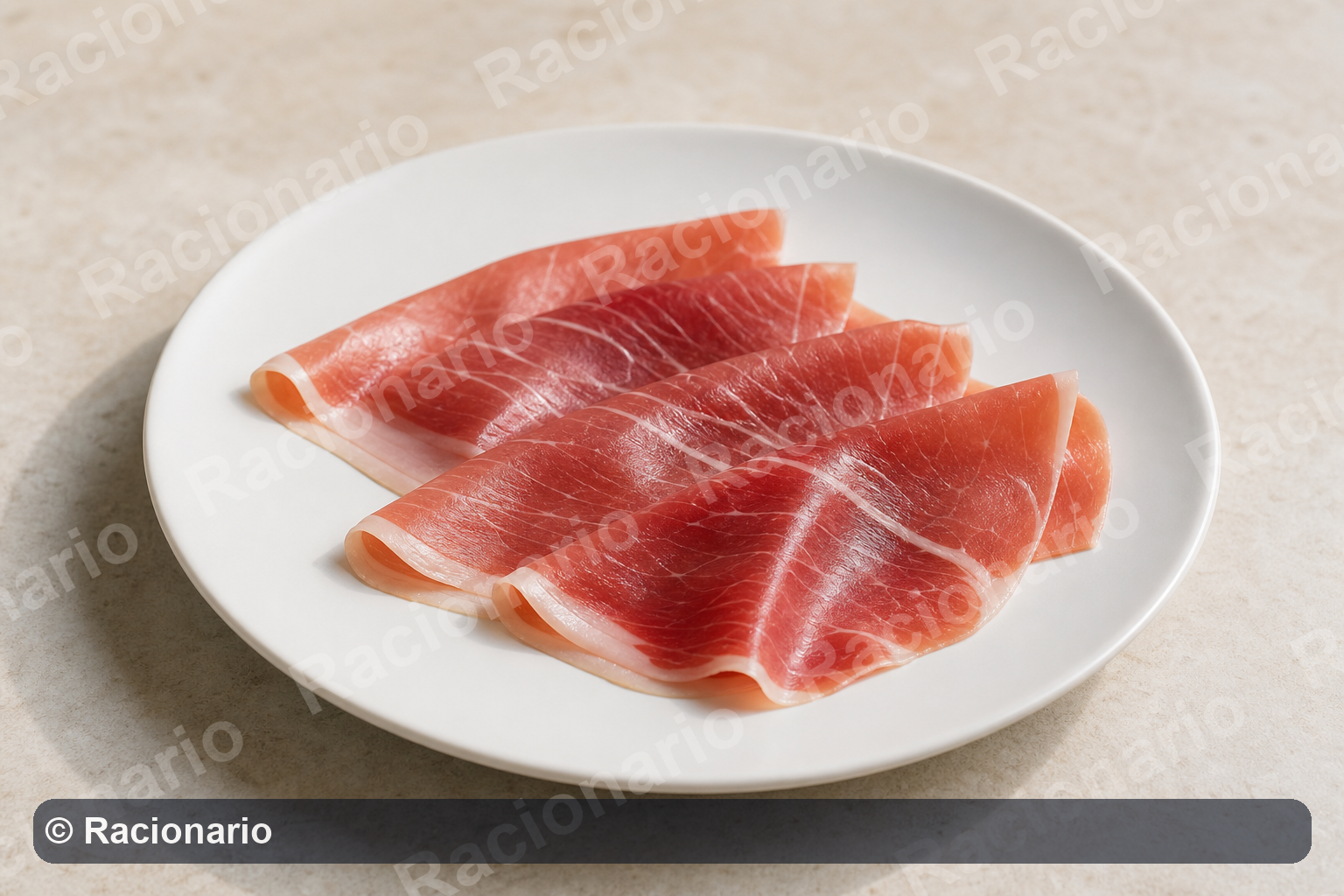 Ración de Jamón serrano: Ración: cuatro lonchas, 40 g