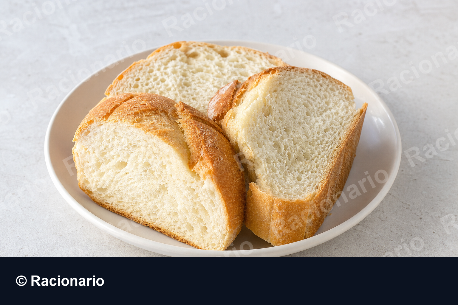 Ración de Pan de barra o pan de medio: Ración: 40-60 g (rebanadas de pan)