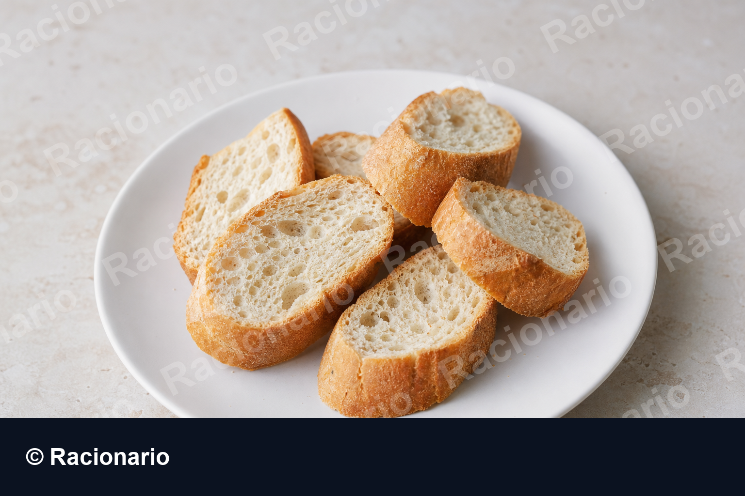 Ración de Pan tipo Baguette o pan de cuarto: Ración: 40-60 g (rebanadas de pan)