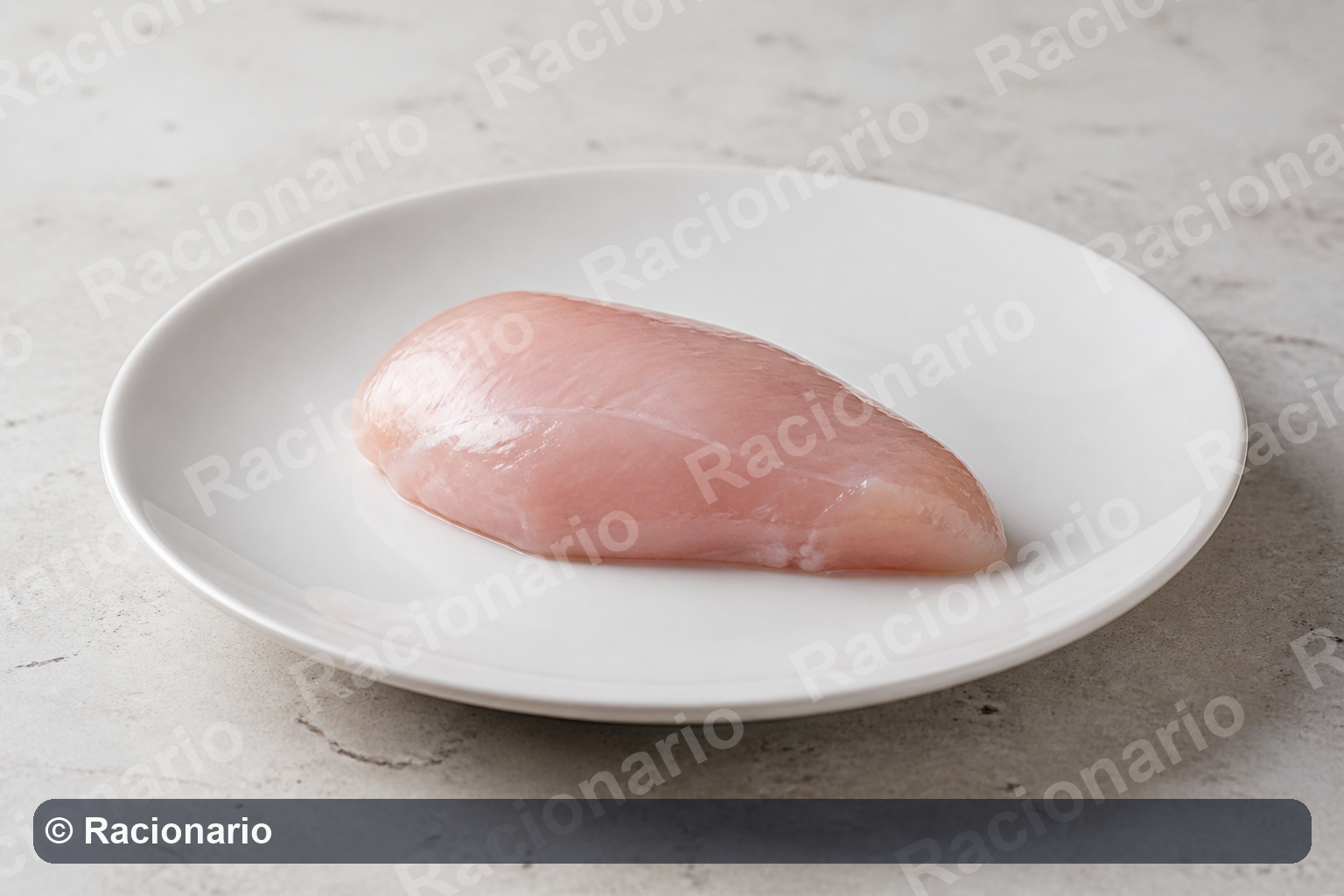 Ración de Pechuga de pollo: Ración: media pechuga de pollo, 100 g